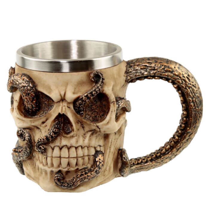 Jarra Decorativa Calavera con Pulpo de Bronce