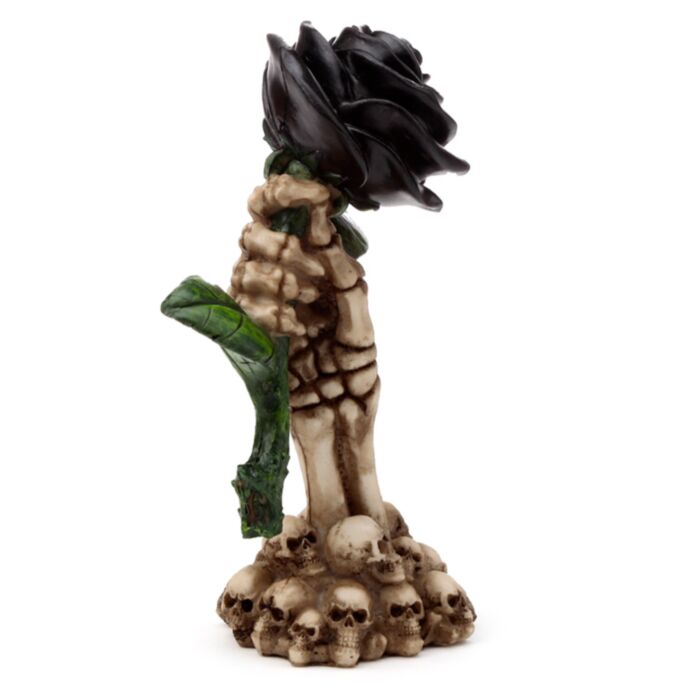 Figura Calavera Mano de Equeleto Sujetando una Rosa Negra