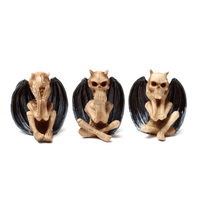 Set de 3 Figuras Parca de la Muerte Demonios Alados No Veo, No Hablo, No Escucho