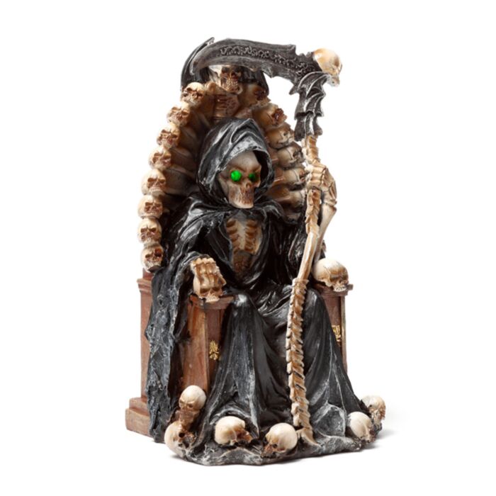 Figura Parca de la Muerte con Luz LED Trono de Calaveras