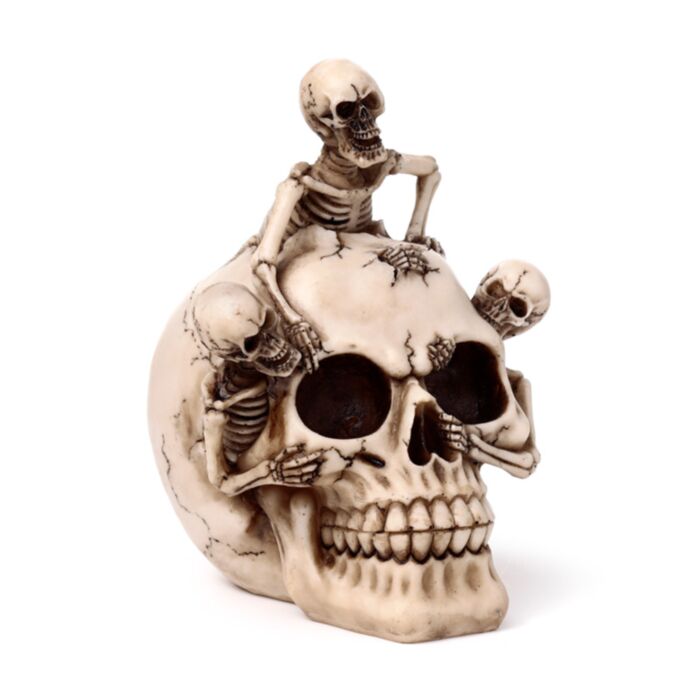 Figura Calavera Horripilante con Esqueletos Saliendo del Cráneo