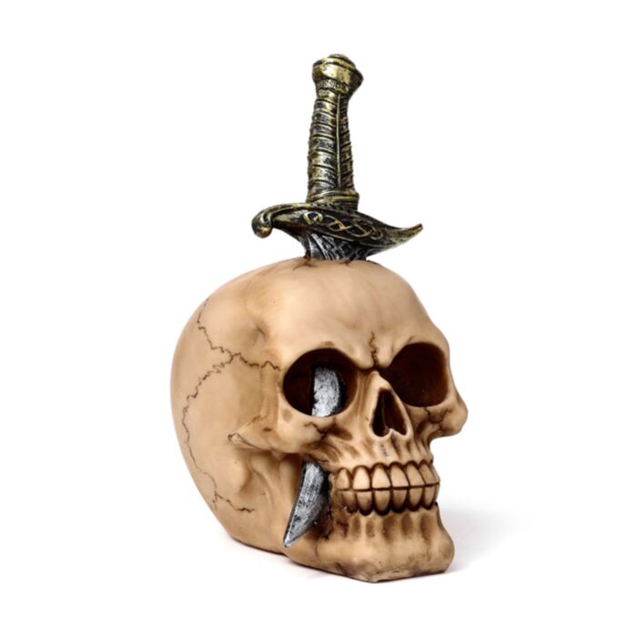 Figura Calavera Horripilante con Espada Atravesando el Cráneo