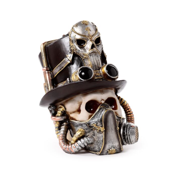 Figura Calavera con Máscara de Gas y Sombrero de Copa