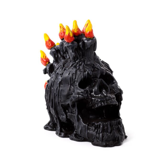 Figura Calavera Negra que Grita con Velas y Cera Derretida
