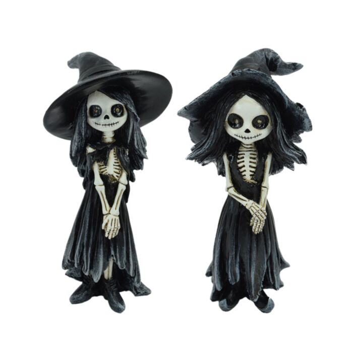 Figura de Chica Esqueleto con Sombrero de Bruja 