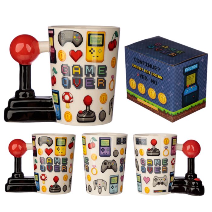 Taza de Cerámica Asa con Forma de Joystick y Pixel Game Over