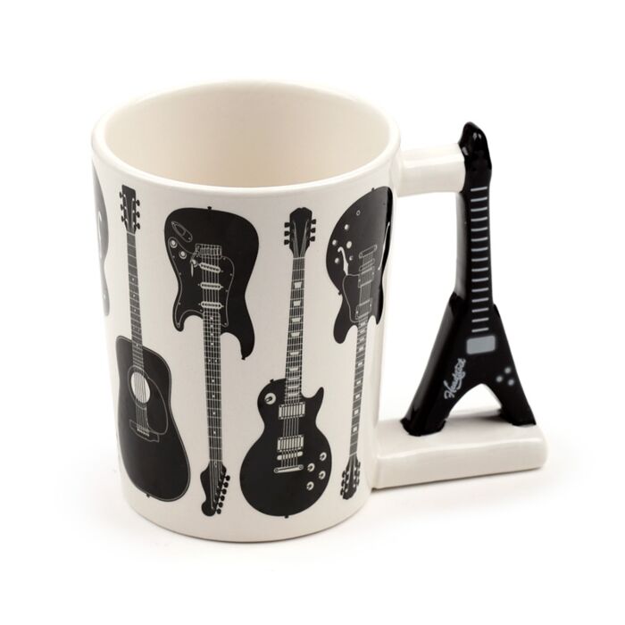 Taza de Cerámica Asa con Forma de Guitarra Negra Headstock