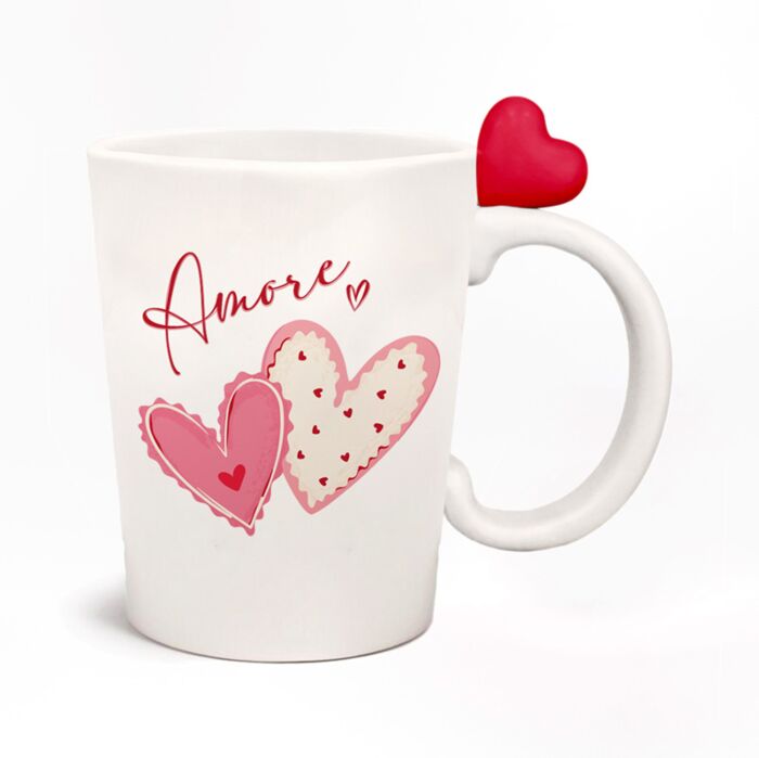 Taza de Cerámica Asa con forma Corazón Corazones Amore 