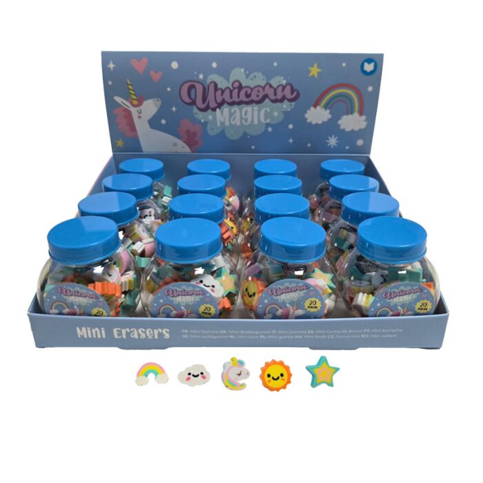 Bote de Mini Gomas de Borrar Unicornio Mágico