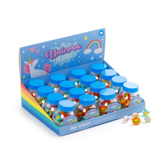 Bote de Mini Gomas de Borrar Unicornio Mágico