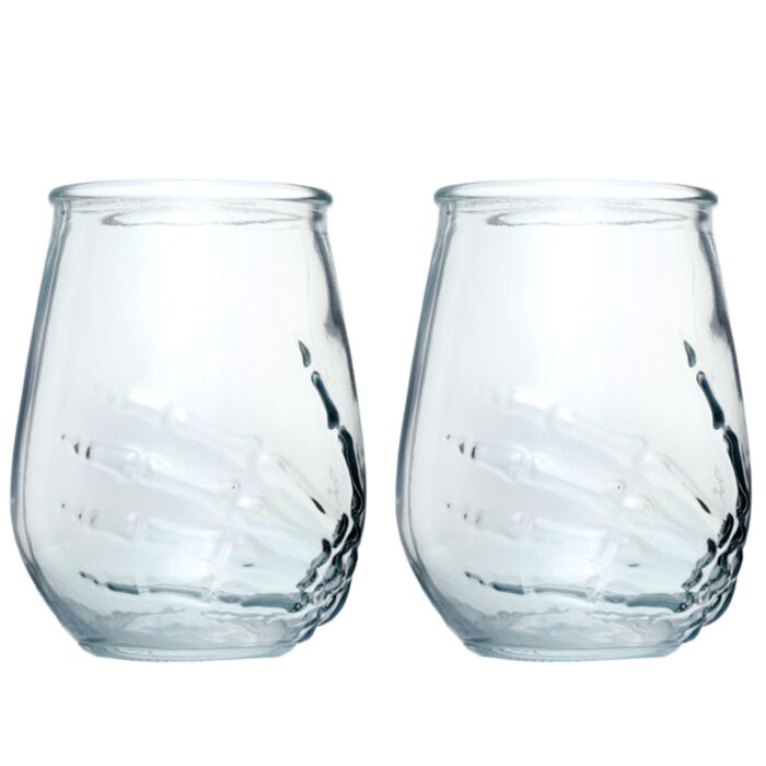 Juego de Dos Vasos de Cristal Mano de Esqueleto