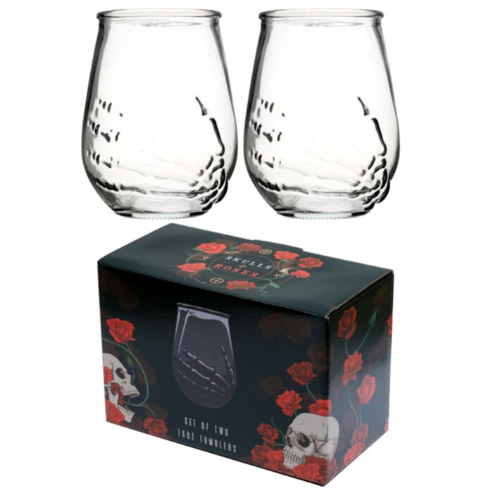 Juego de Dos Vasos de Cristal Mano de Esqueleto