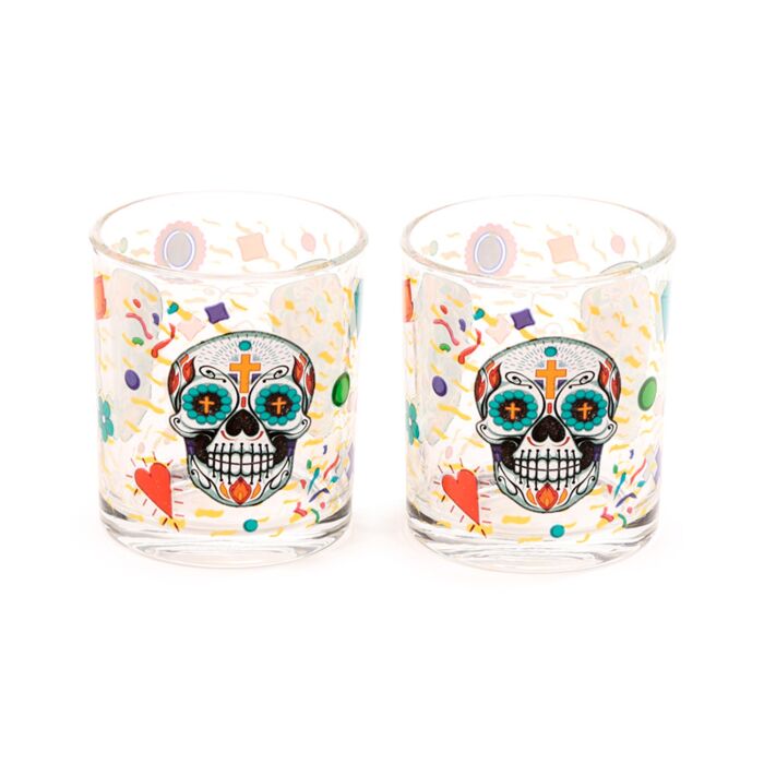 Juego de Dos Vasos de Cristal Día de los Muertos