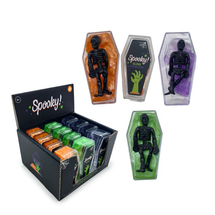 Juguete de Ataúd con Esqueleto y Slime Spooky Espeluznante 