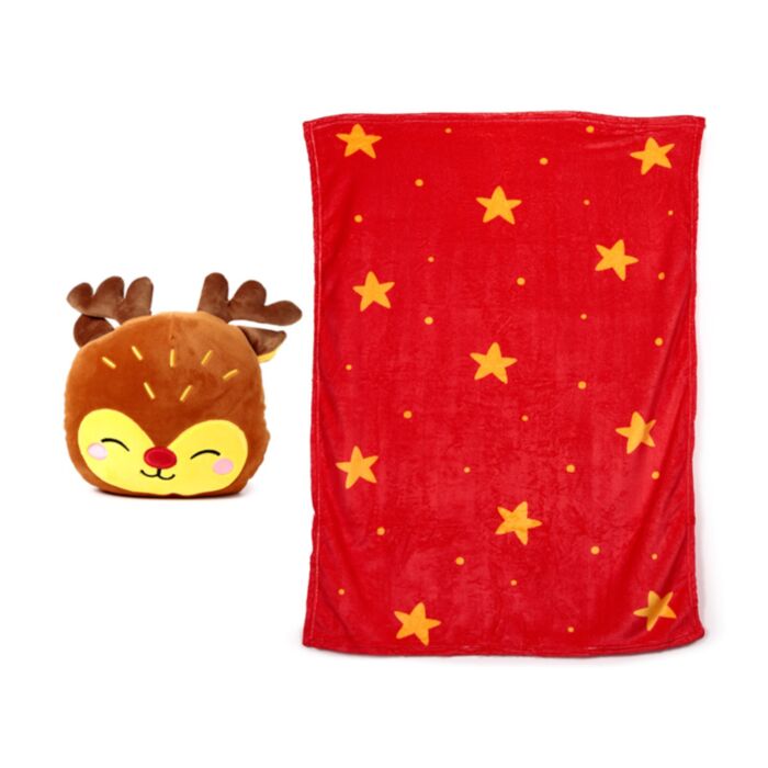 Almohada y Manta de Viaje 2 en 1 Blankeazzz Navidad Festive Friends  Reno Rudolph