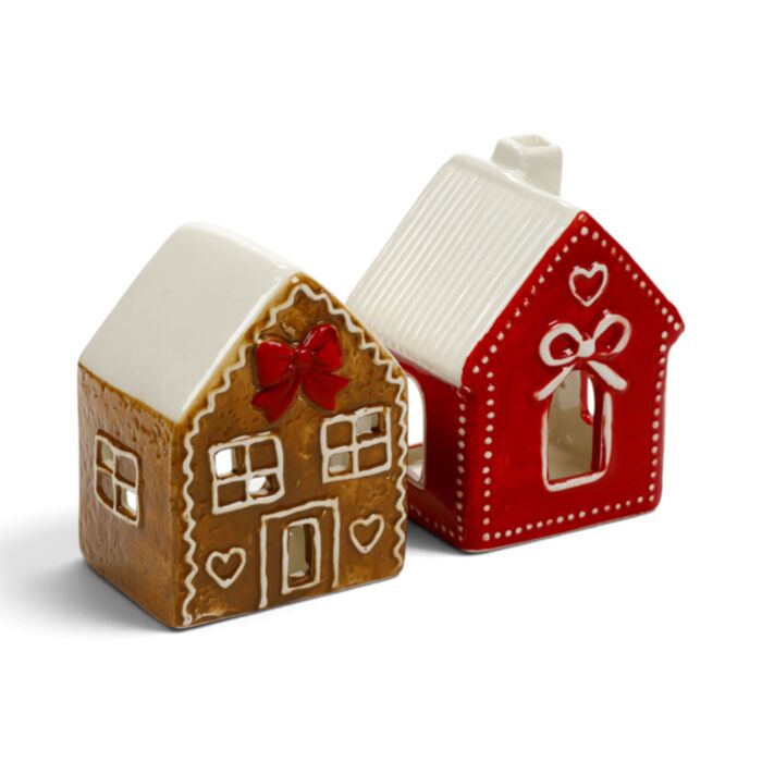 Portavelas de Té Casa de Jengibre Navidad - Lazos 