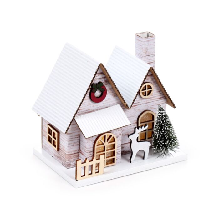 Casa Decorativa LED de Navidad Casa de Abedul Plateado de Fachada Doble