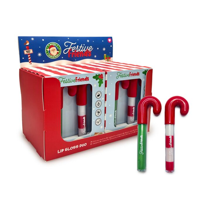 Set de 2 Brillos de Labios en forma de bastón de Navidad Festive Friends 