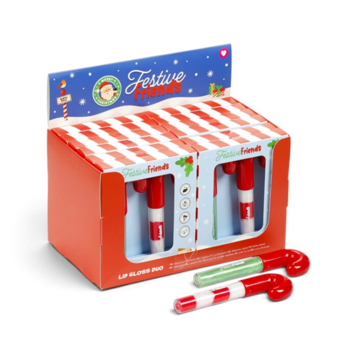 Set de 2 Brillos de Labios en forma de bastón de Navidad Festive Friends 