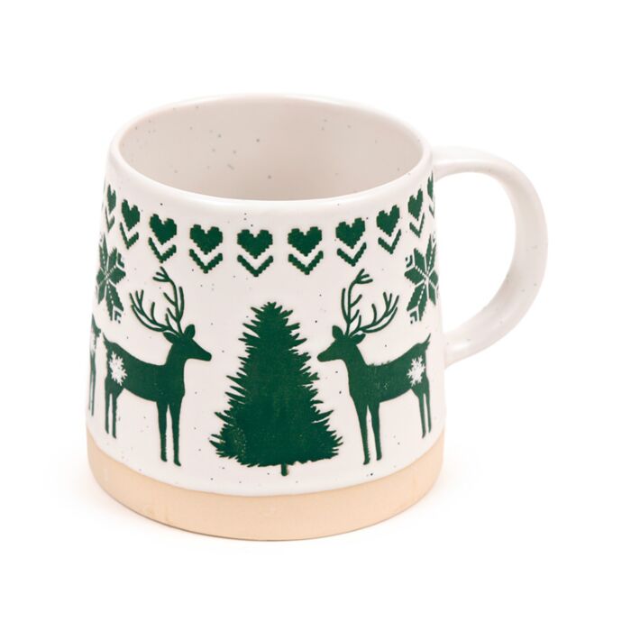 Taza de Gres Navidad con Reno Verde 