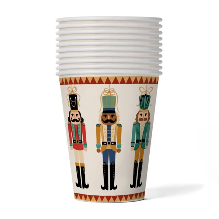 Set de 10 Vasos de Papel para Fiesta Navideña Cascanueces (9oz)