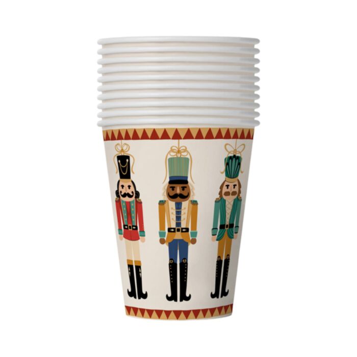 Set de 10 Vasos de Papel para Fiesta Navideña Cascanueces (9oz)