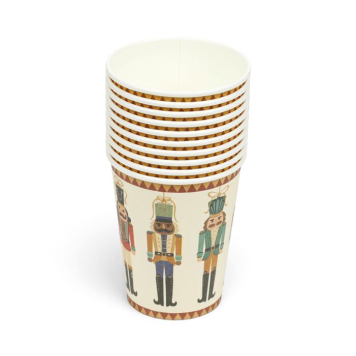 Set de 10 Vasos de Papel para Fiesta Navideña Cascanueces (9oz)