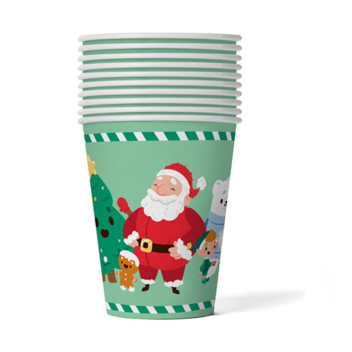 Set de 10 Vasos de Papel para Fiesta Navideña Jingle Bunch (9oz)