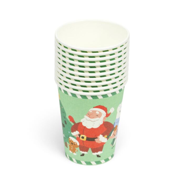 Set de 10 Vasos de Papel para Fiesta Navideña Jingle Bunch (9oz)