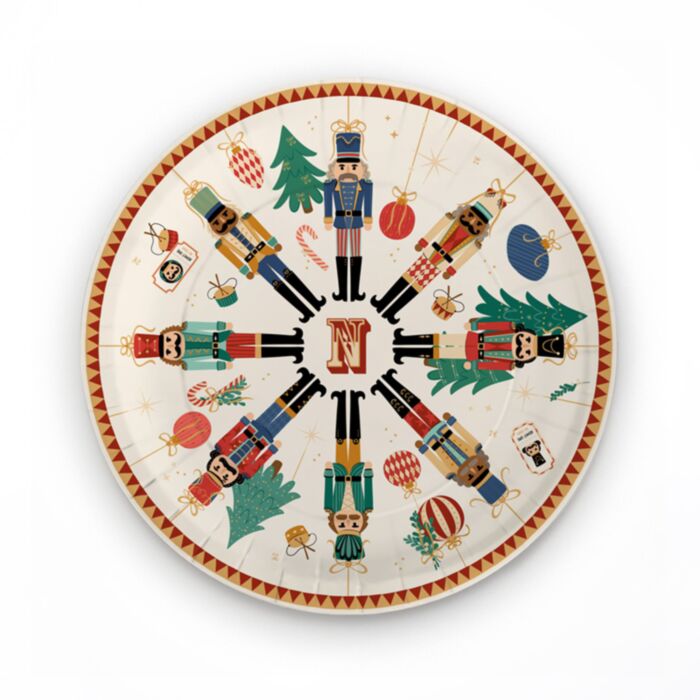 Set de 10 Platos de Papel para Fiesta Navideña Cascanueces 