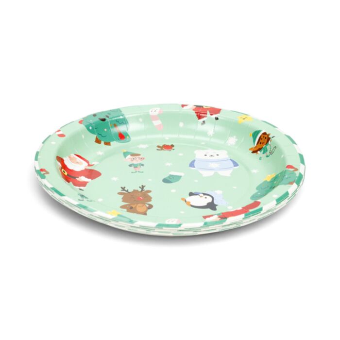 Set de 10 Platos de Papel para Fiesta Navideña Jingle Bunch 