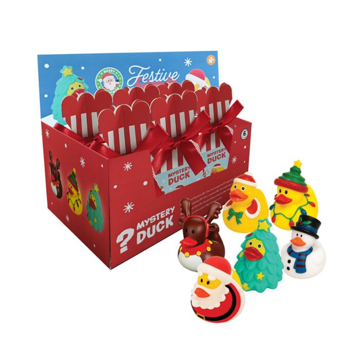 Juguete de Baño en Caja Sorpresa Pato Navideño Festive Friends 