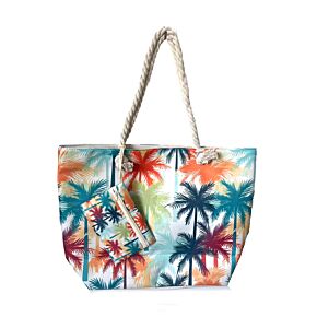 Bolsa de Playa de Tela Multicolor con Palmeras