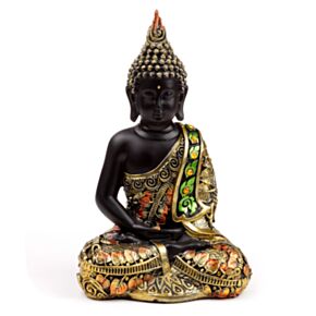 Figura de Buda Negro y Naranja Dorado - Buda Tailandés Postura Contemplación