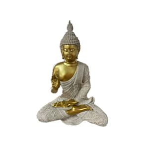 Figura de Buda Tailandés en meditación efecto piedra arenisca y dorado