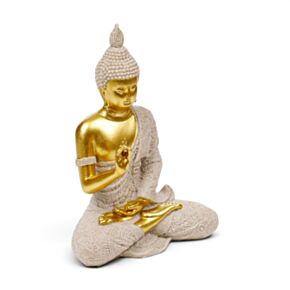 Figura de Buda Tailandés en meditación efecto piedra arenisca y dorado