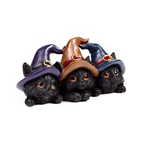 Figura Trío de Brujas Gato Negro con Sombreros de Bruja