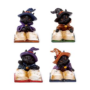 Figura Gato Negro de Bruja con Libro de Hechizos 