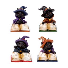 Figura Gato Negro de Bruja con Libro de Hechizos 