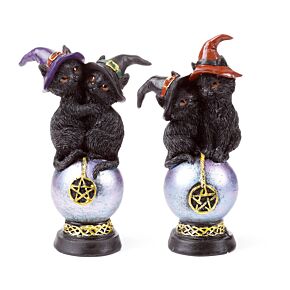 Figura de Orbe Mágico con Pentagrama y Gatos Negros de Bruja