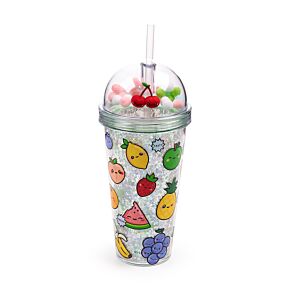 Vaso de Plástico de Doble Pared con Pajita y Adornos Foodiemals Frutas Vaso de Plástico de Doble Pared con Pajita y Adornos Foodiemals Frutas