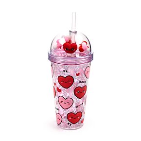 Vaso de Plástico de Doble Pared con Pajita y Adornos J´Adoramals Heart XOXO Vaso de Plástico de Doble Pared con Pajita y Adornos J´Adoramals Heart XOXO