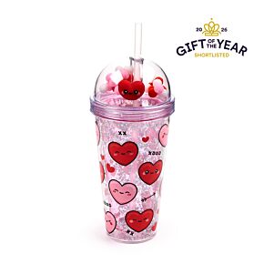 Vaso de Plástico de Doble Pared con Pajita y Adornos J´Adoramals Heart XOXO