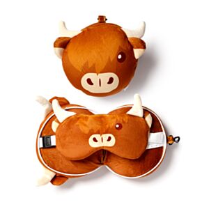 Almohada de Viaje con Antifaz Relaxeazzz Vaca Escocesa de las Highlands Coo