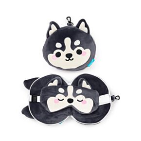 Almohada de Viaje con Antifaz Relaxeazzz Luna el Husky Animal de Montaña