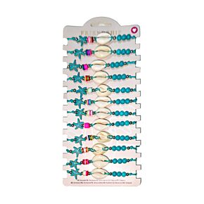 Pulsera Boho de cuentas azules con conchas y estrellas de mar