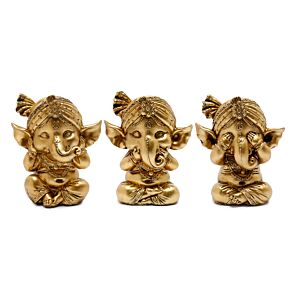 Set de 3 Figuras Ganesh Doradas No Hablo, No veo, No escucho Set de 3 Figuras Ganesh Doradas No Hablo, No veo, No escucho
