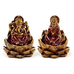 Set de Figuras Ganesh y Lakshmi Doradas Postura Lotus 