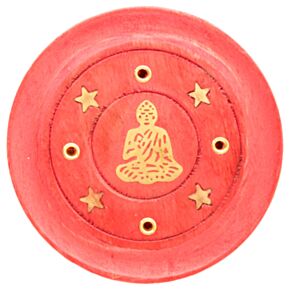Quemador de Incienso Redondo de Madera de Mango Buda Rojo