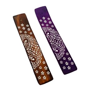 Quemador de Incienso de Madera de Mango Diseño Floral